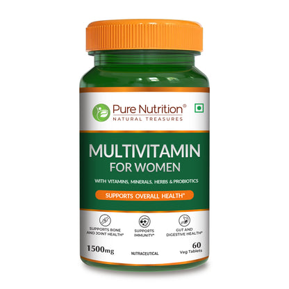 Pure Nutrition Multivitamin for Women with vitamins, minerals, herbs and probiotics, 60 veg tablets.