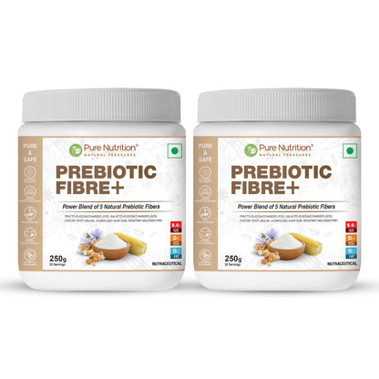 Pure Nutrition Prebiotic Fibre+ jars featuring a blend of natural prebiotic fibers