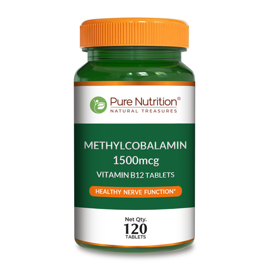 Pure Nutrition Methylcobalamin 1500mcg. 120 Vitamin B12 tablets supporting healthy nerve function.
