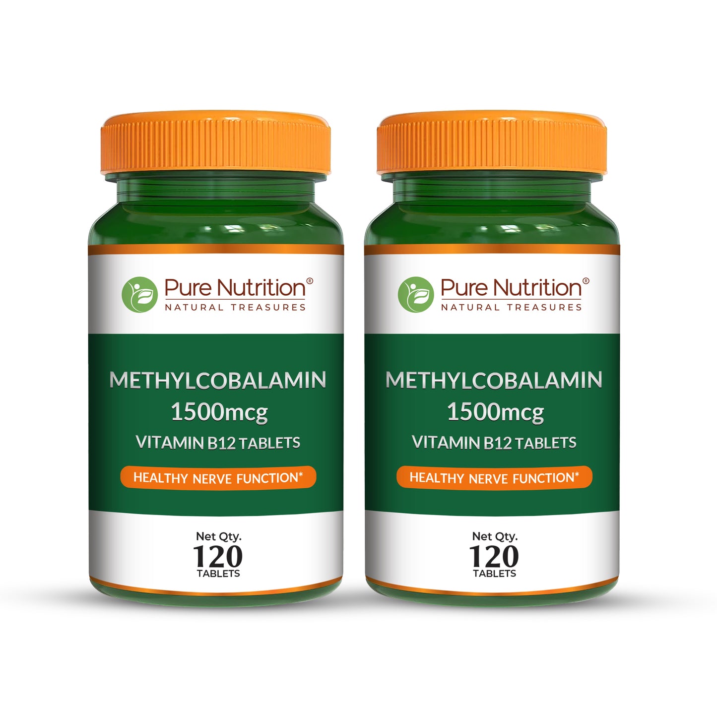 Twin pack bundle of Pure Nutrition Methylcobalamin 1500mcg containing two 120-tablet bottles.