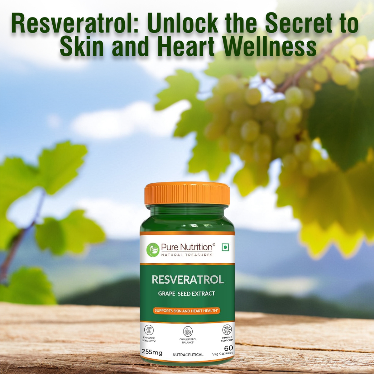 Resveratrol with Grape Seed Extract | Antioxidant Support – 255mg
