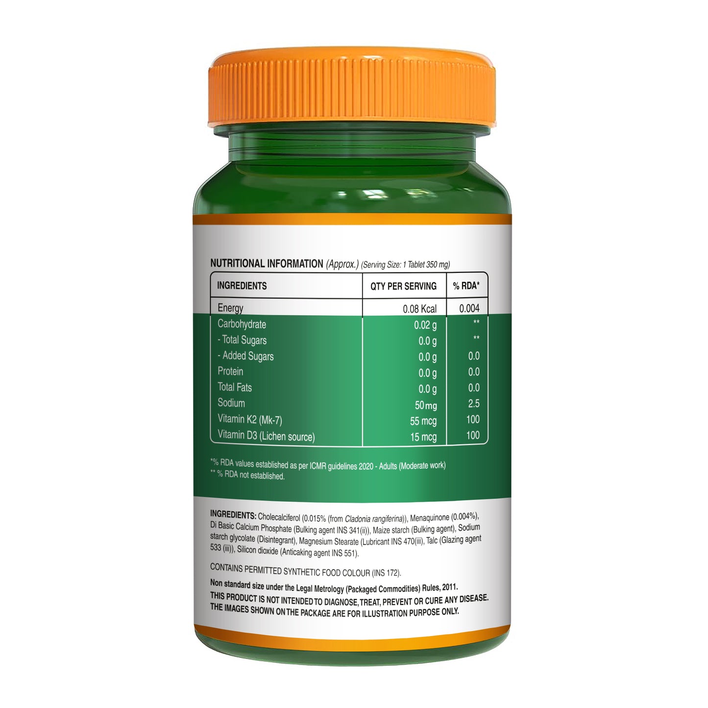 Vitamin D3 + K2 from Lichen - 120 Tablets