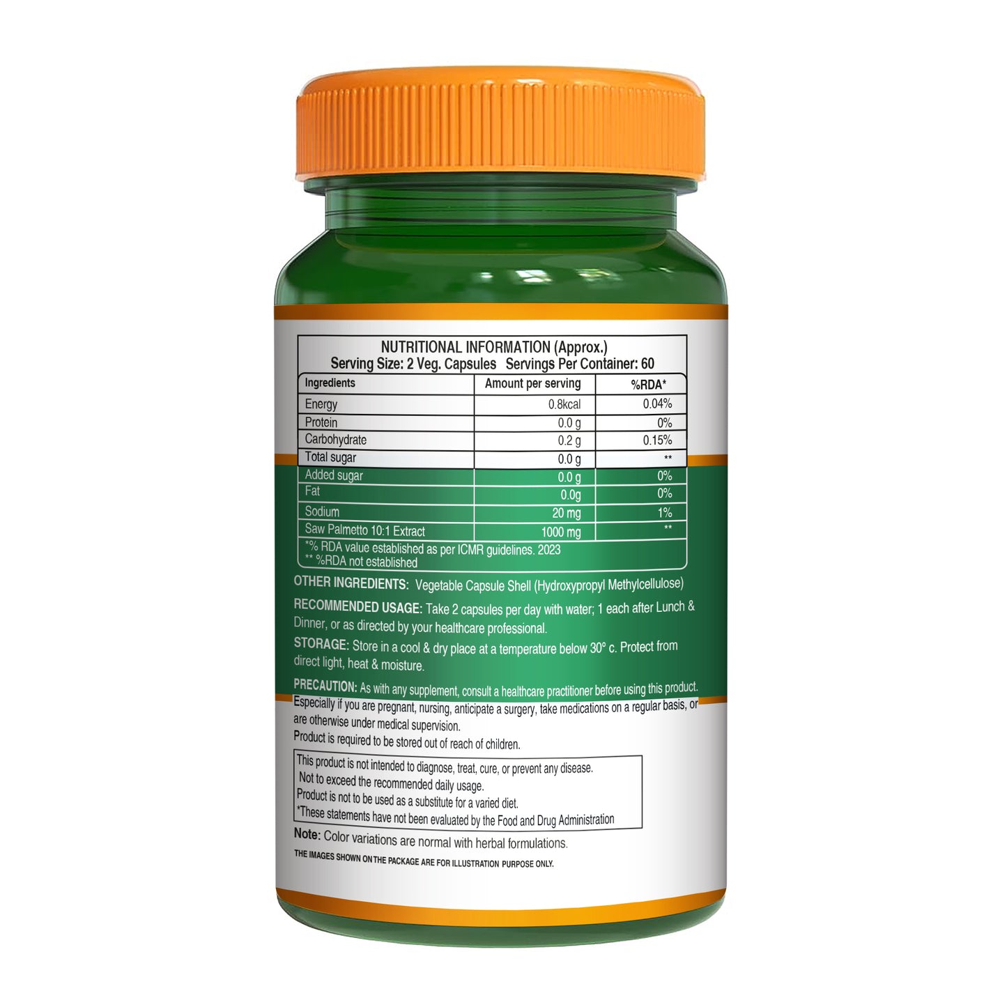 Saw Palmetto Supplement Veg Capsules | Supports Prostate Health, Hair Growth, and Urinary Function