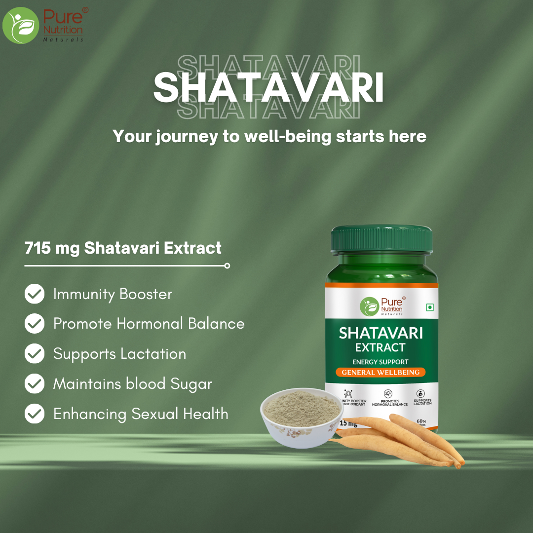 Pure Nutrition Shatavari Extract Tablets | 100% Natural | Helps Boost Immunity & Antioxidant - 60 Veg Tablets