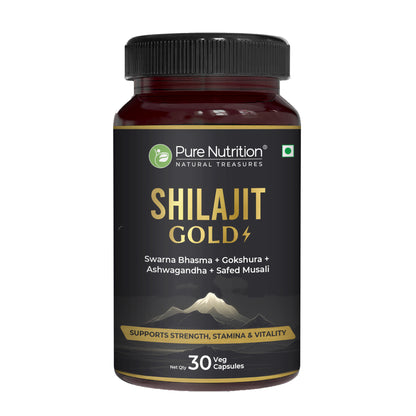 Shilajit Gold with Gokhru, Ashwagandha, Safed Musali, and Shatavari -Capsules | Supports Vitality and Wellness