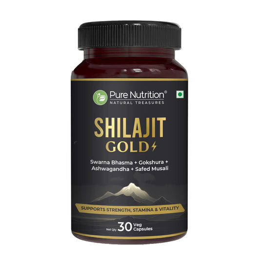 Shilajit Gold with Gokhru, Ashwagandha, Safed Musali, and Shatavari -Capsules | Supports Vitality and Wellness