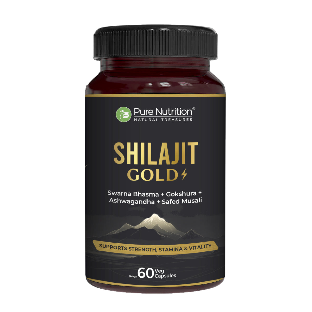 Shilajit Gold with Gokhru, Ashwagandha, Safed Musali, and Shatavari -Capsules | Supports Vitality and Wellness | 60 Capsules