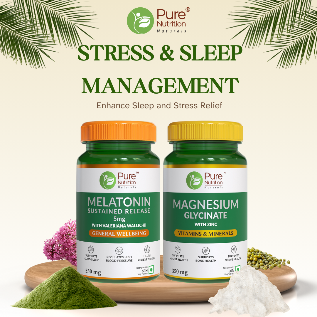 Stress & Sleep Management Pack - 60x2 Tablets | Melatonin and Magnesium Glycinate for Relaxation, Better Sleep, and Rejuvenation