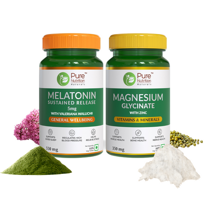 Stress & Sleep Management Pack: Melatonin & Magnesium Glycinate for Relaxation, Better Sleep, and Rejuvenation| 60x2 Tab