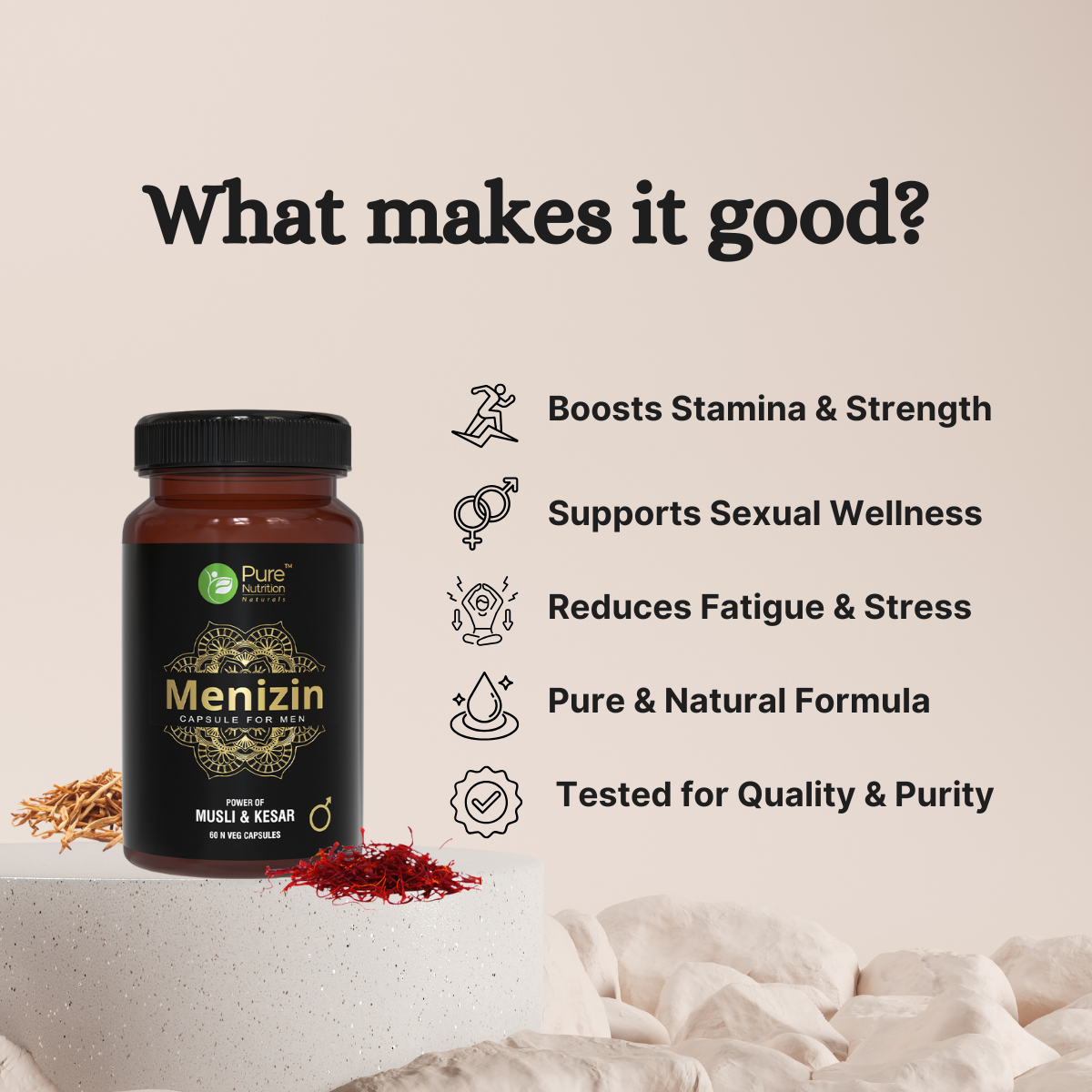 Menizin - 60 Vegetarian Capsules | Premium Daily Vitality and Wellness Supplement for Men