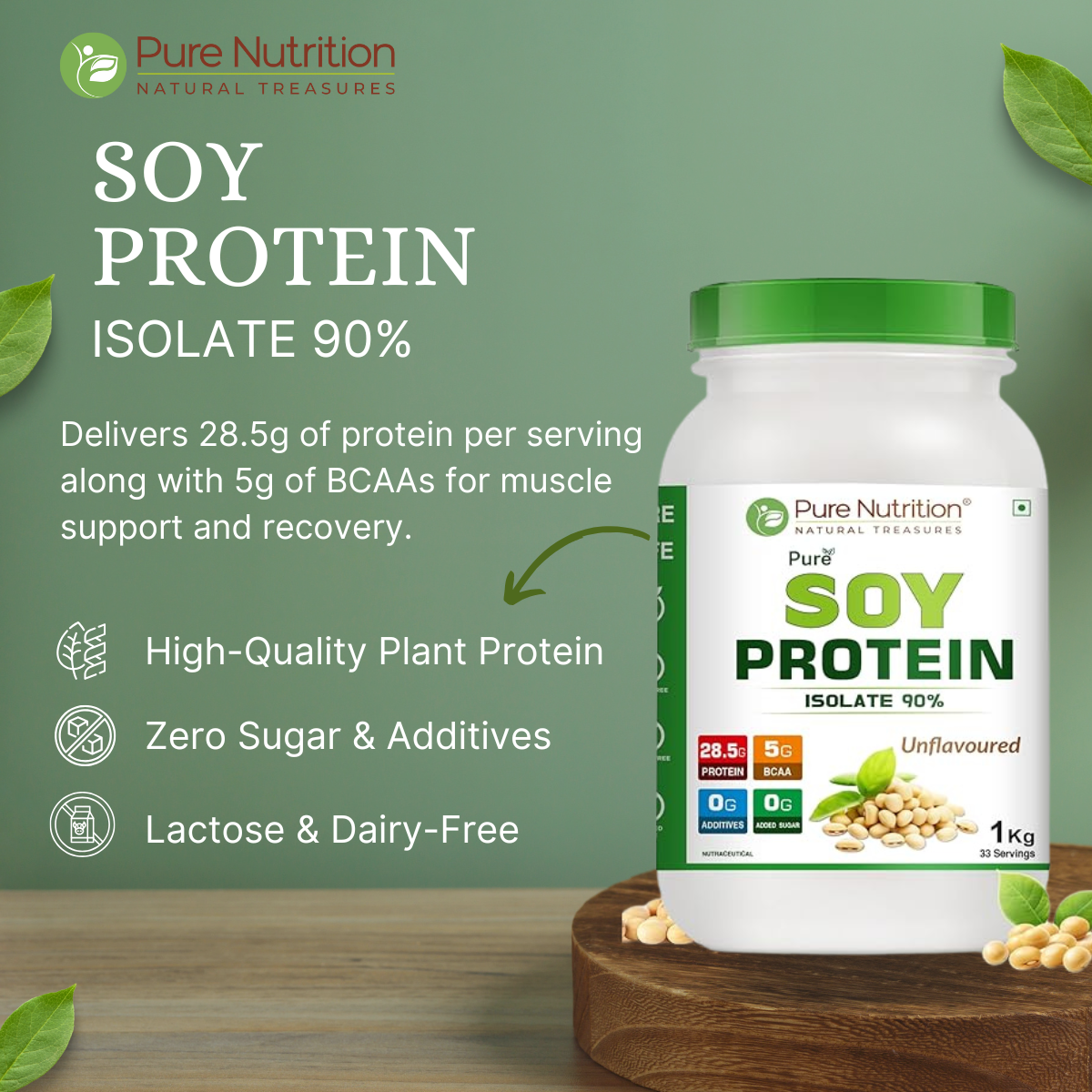 Pure Nutrition Soy Protein Powder, 100% Pure - 1kg