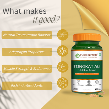 Tongkat Ali 10:1 Root Extract | 1000 mg Per Serving | Strength, Stamina & Vitality Support | 120 Tablets