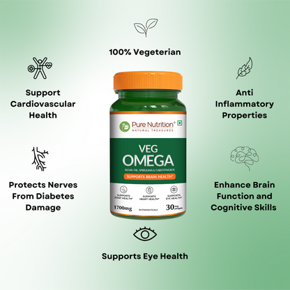 Veg Omega Supplement with Spirulina & Carotenoids 1700mg - 30 Capsules