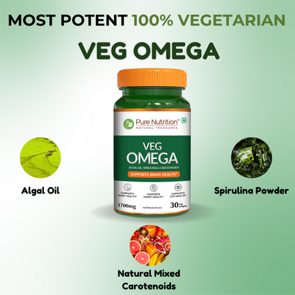 Veg Omega Supplement with Spirulina & Carotenoids 1700mg - 30 Capsules