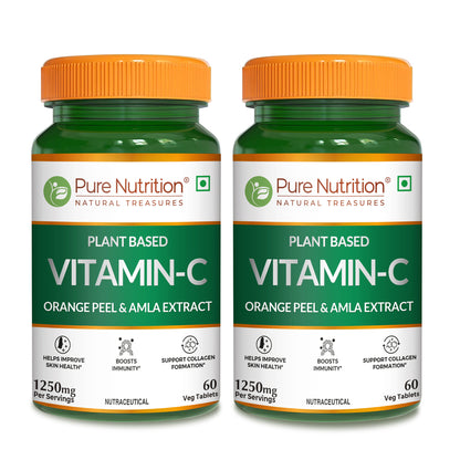 Two bottles of Pure Nutrition Plant-Based Vitamin C with orange peel and amla extract displayed together as a value pack.

