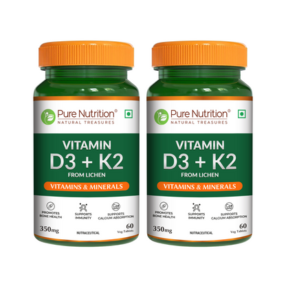 Two bottles of Pure Nutrition Vitamin D3 + K2 displayed together as a value pack.
