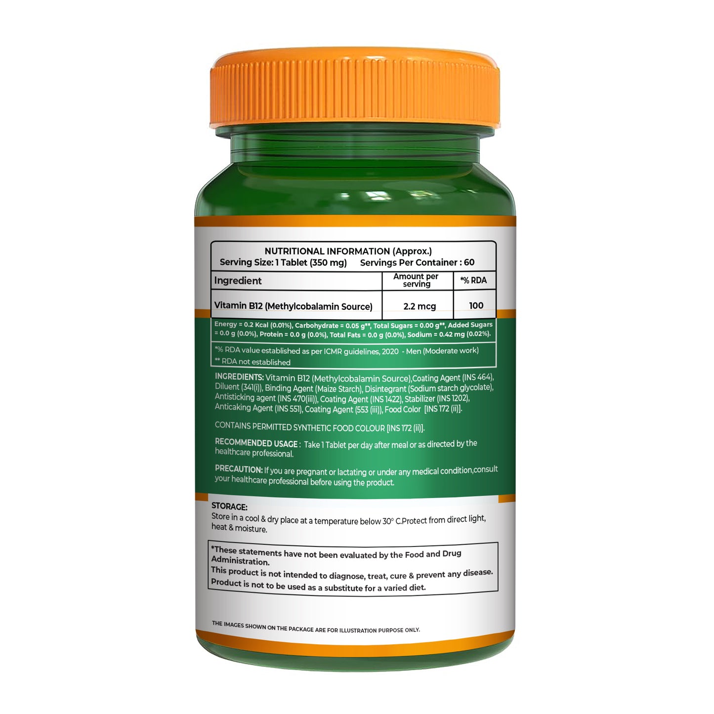 Vitamin B12 Methylcobalamin - 60 Vegetarian Tablets | Supports Energy and Overall Wellness for Men and Women