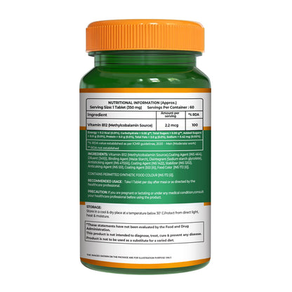 Vitamin B12 Methylcobalamin - 60 Vegetarian Tablets | Supports Energy and Overall Wellness for Men and Women