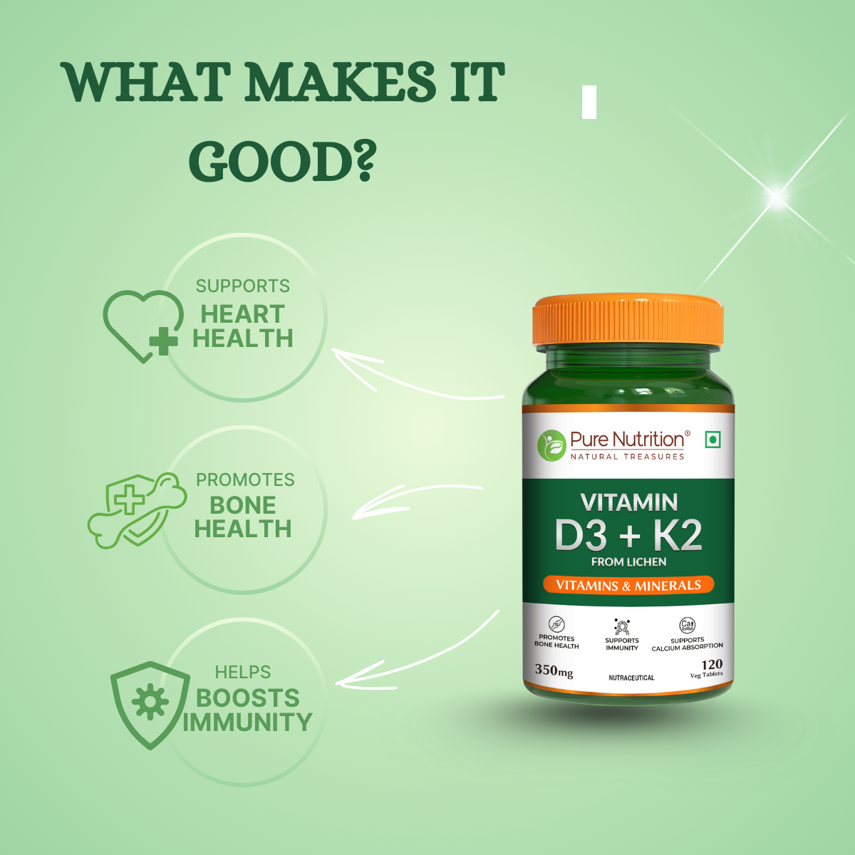 Vitamin D3 + K2 from Lichen - 120 Tablets