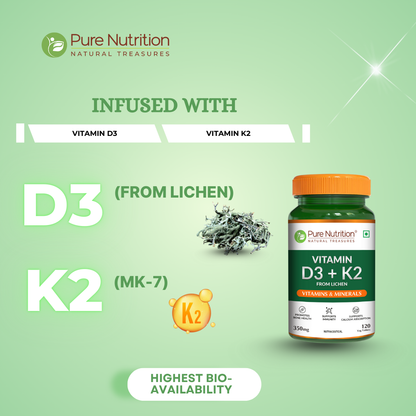 Vitamin D3 + K2 from Lichen - 120 Tablets