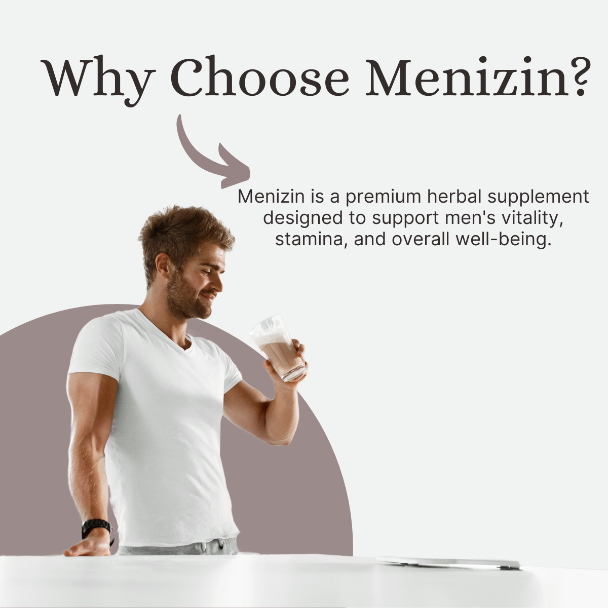 Man enjoying a healthy drink representing the benefits of Menizin herbal capsules for men's vitality, stamina, and overall well-being.