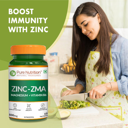 Lifestyle image highlighting immune support benefits of Pure Nutrition Zinc-ZMA with zinc, magnesium, and vitamin B6.
