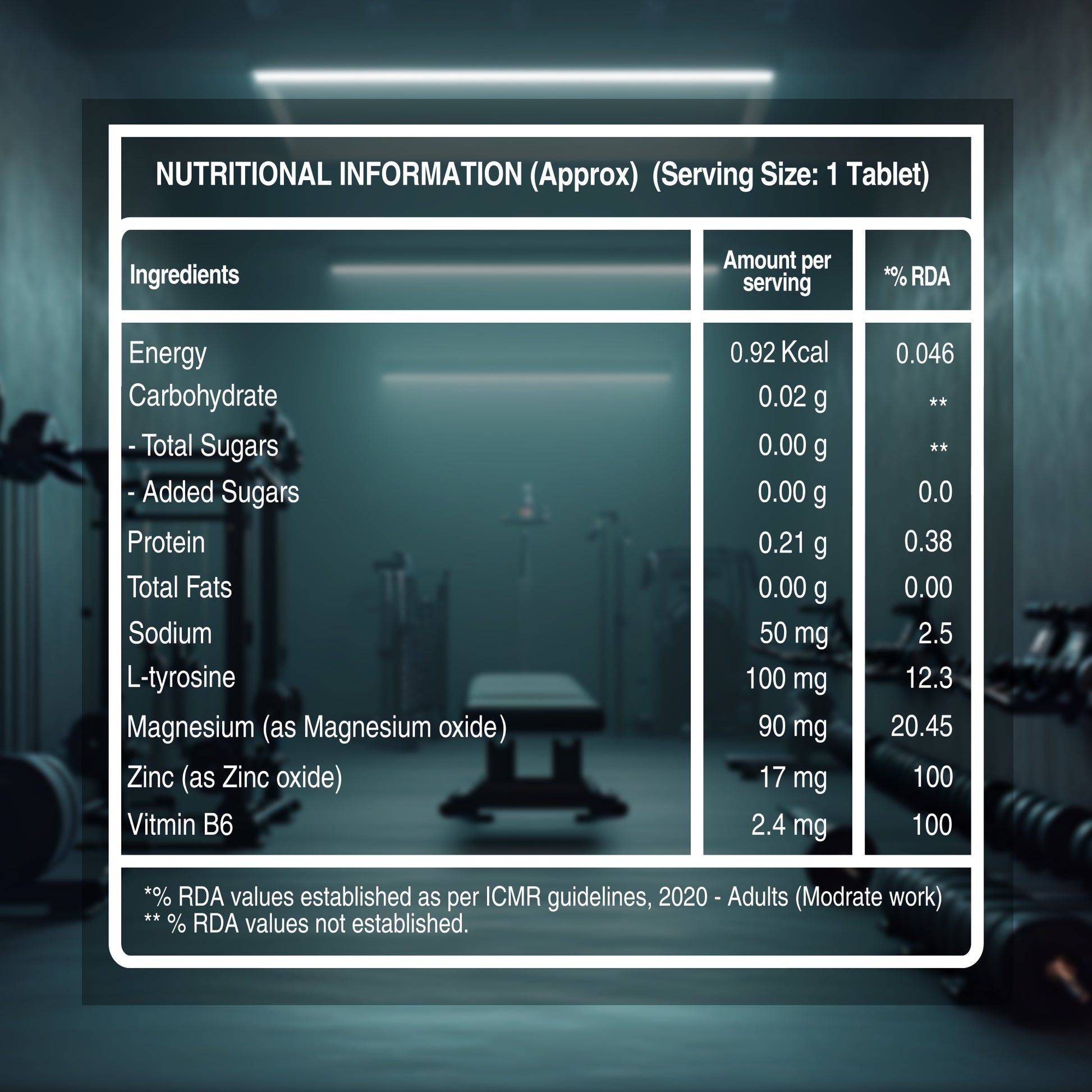 Supplement facts panel showing nutritional values, ingredients, and serving information for Pure Nutrition Zinc-ZMA tablets.
