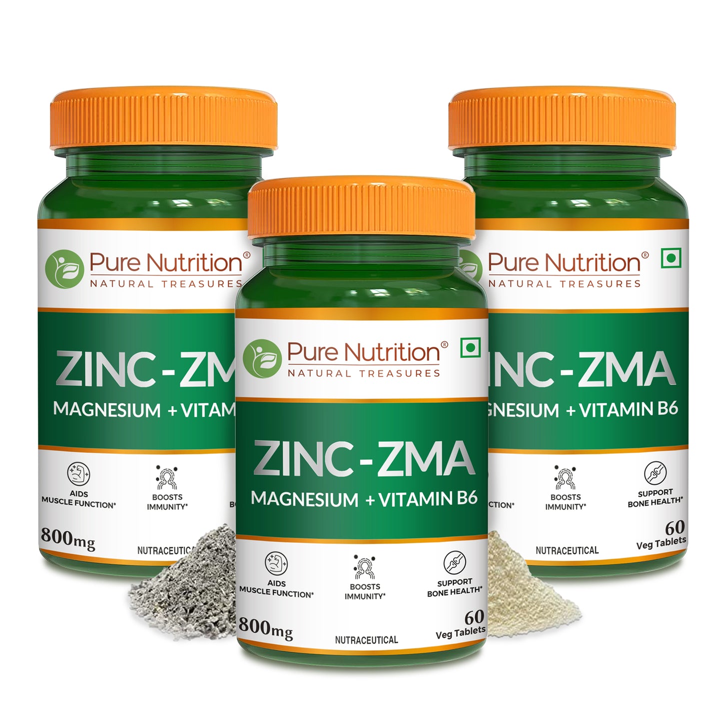 Three bottles of Pure Nutrition Zinc-ZMA tablets displayed together for a multi-pack purchase option.