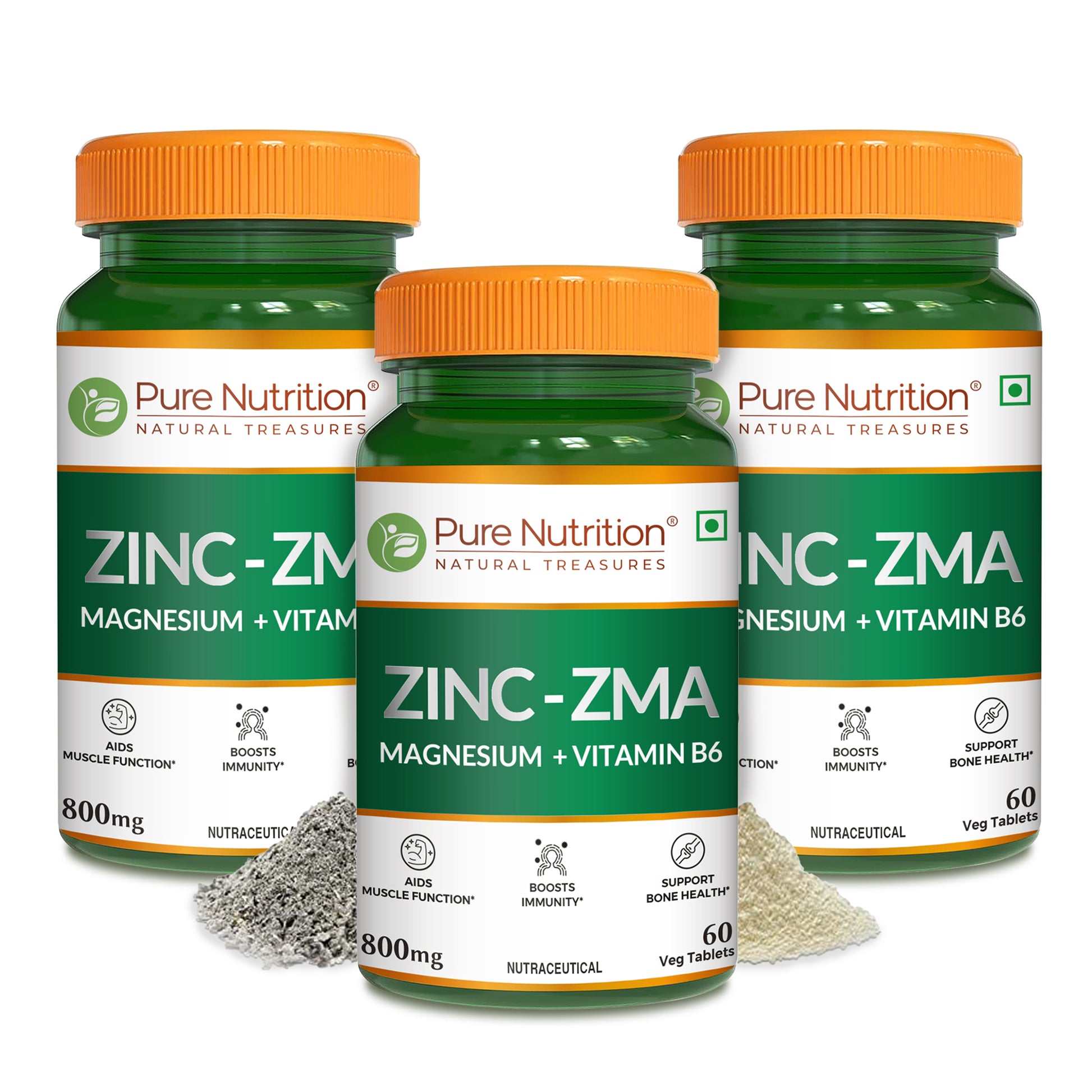 Three bottles of Pure Nutrition Zinc-ZMA tablets displayed together for a multi-pack purchase option.