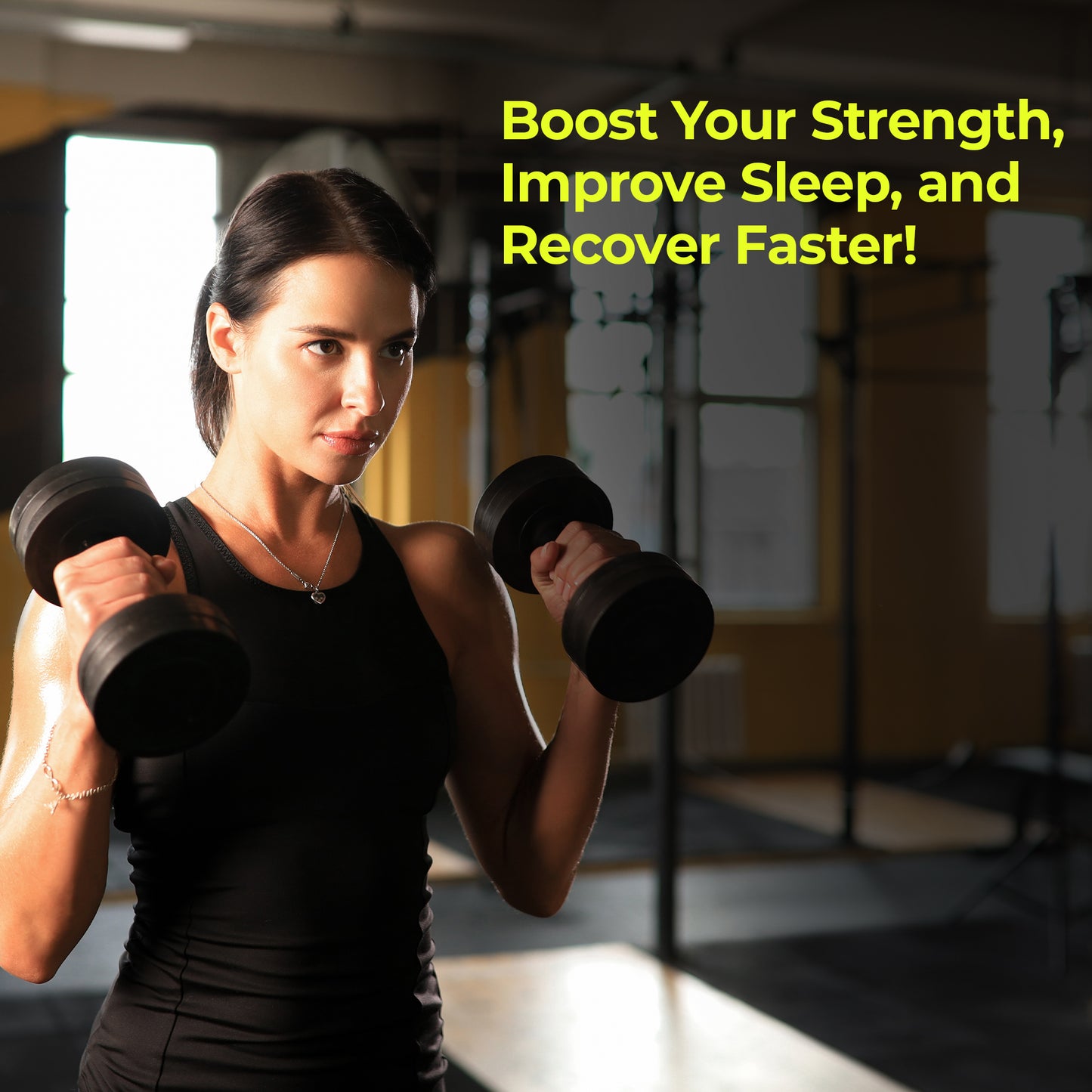 Lifestyle image promoting improved strength, better sleep, and faster recovery with Pure Nutrition Zinc-ZMA.
