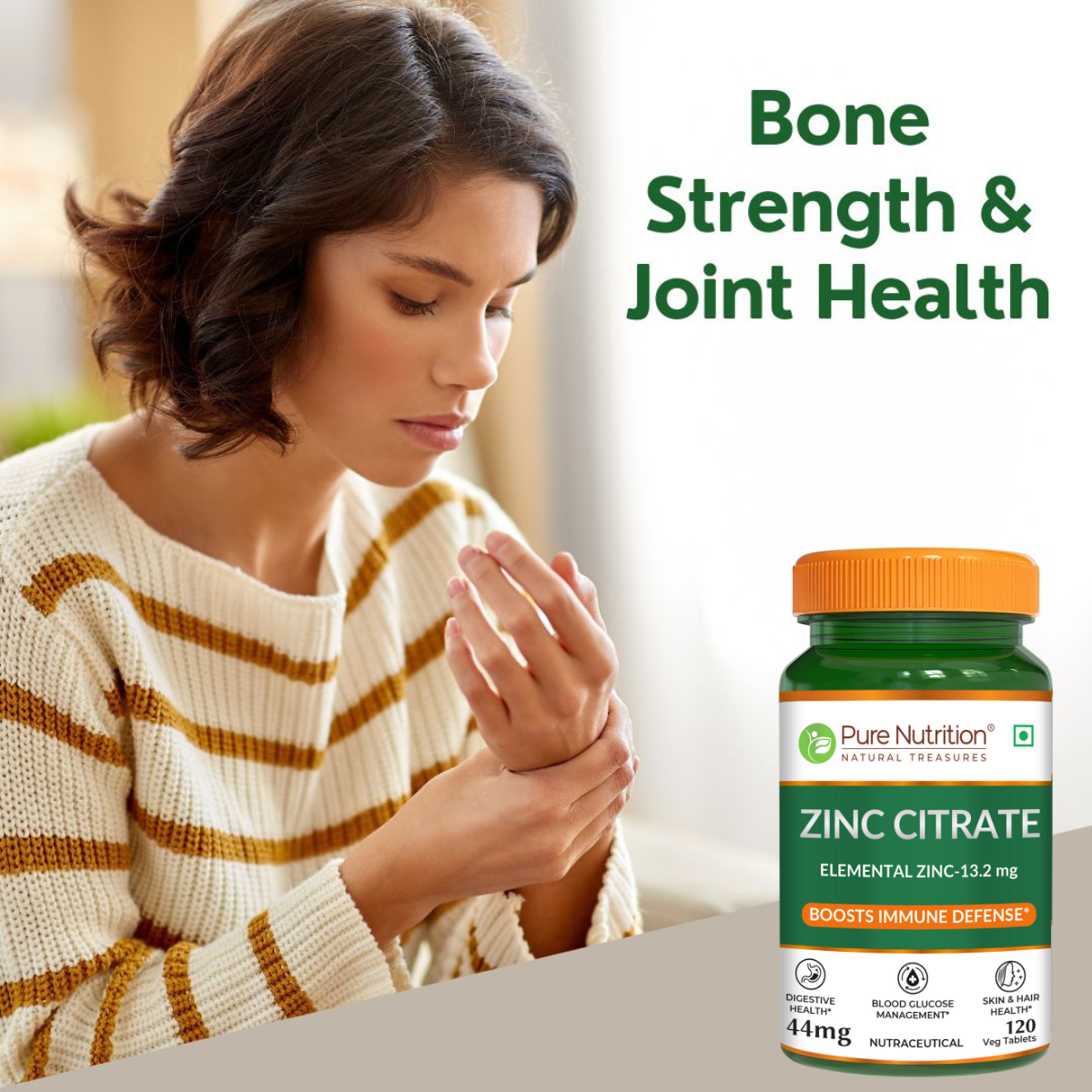 Pure Nutrition Zinc Citrate containing 120 vegetarian tablets