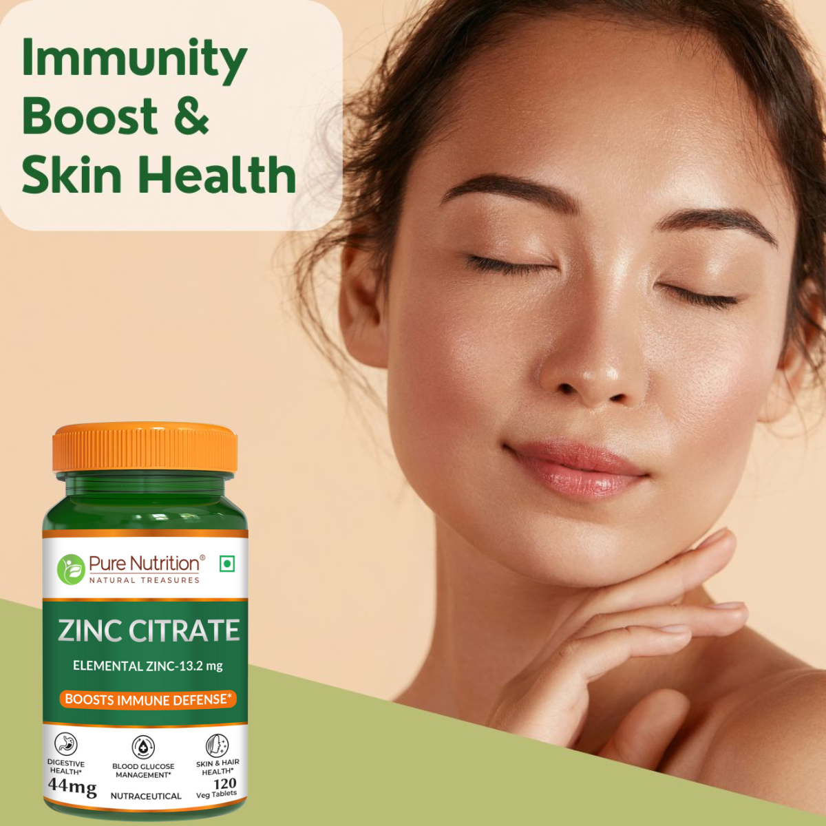 Pure Nutrition Zinc Citrate containing 120 vegetarian tablets