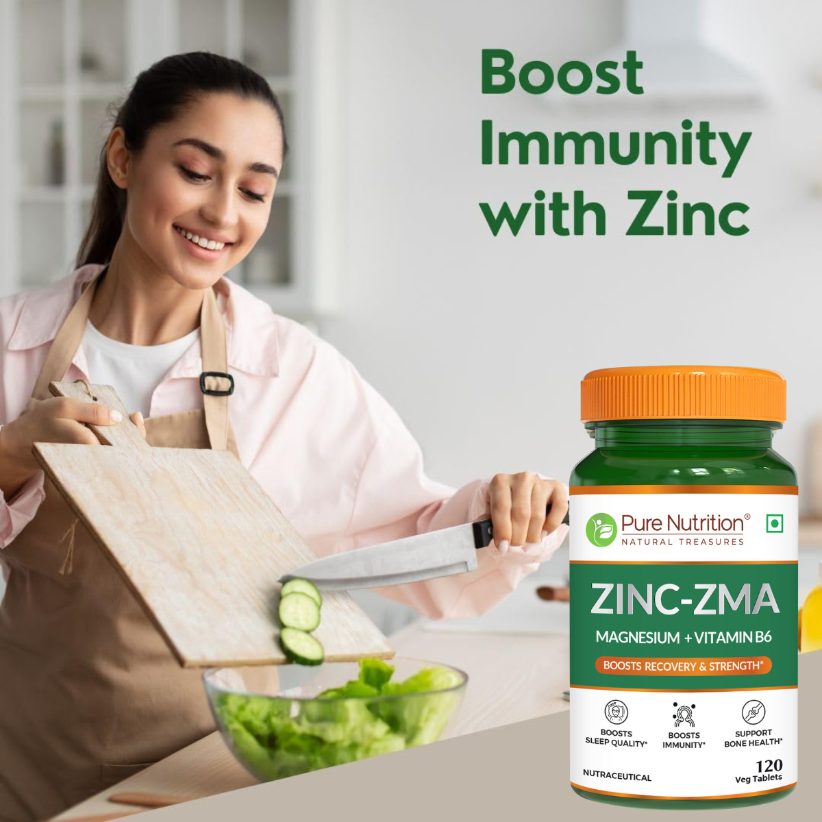 Zinc ZMA - 120 Veg Tablets | 800mg with Zinc, Magnesium Aspartate & Vitamin B6