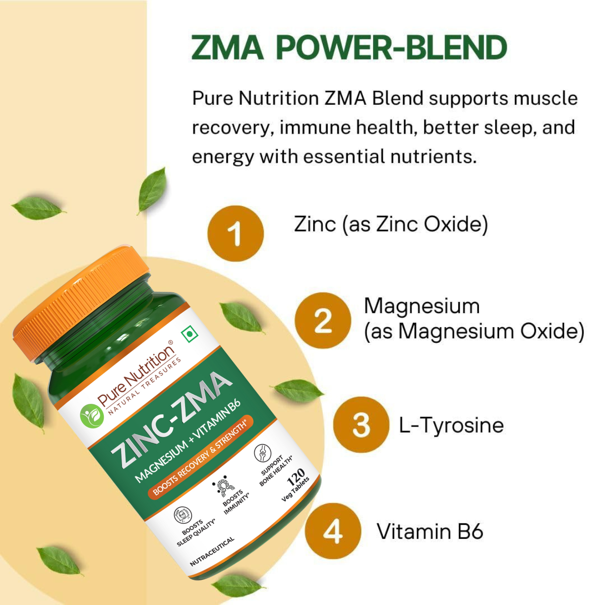 Zinc ZMA - 120 Veg Tablets | 800mg with Zinc, Magnesium Aspartate & Vitamin B6