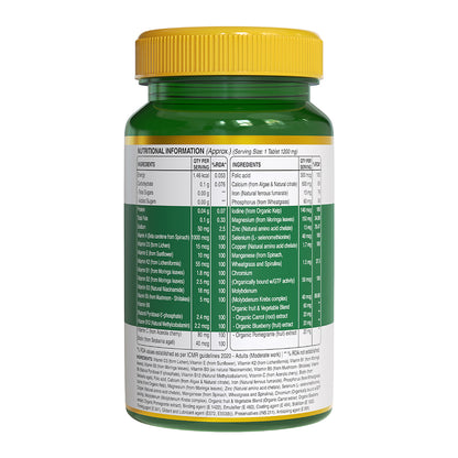 Organic Whole Food Multivitamin 1200mg for Immunity & Holistic Wellness - 60 Veg Tablets