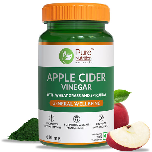 Apple Cider Vinegar with Wheat Grass & Spirulina for Weight Management & Detox - 60 Veg Caps