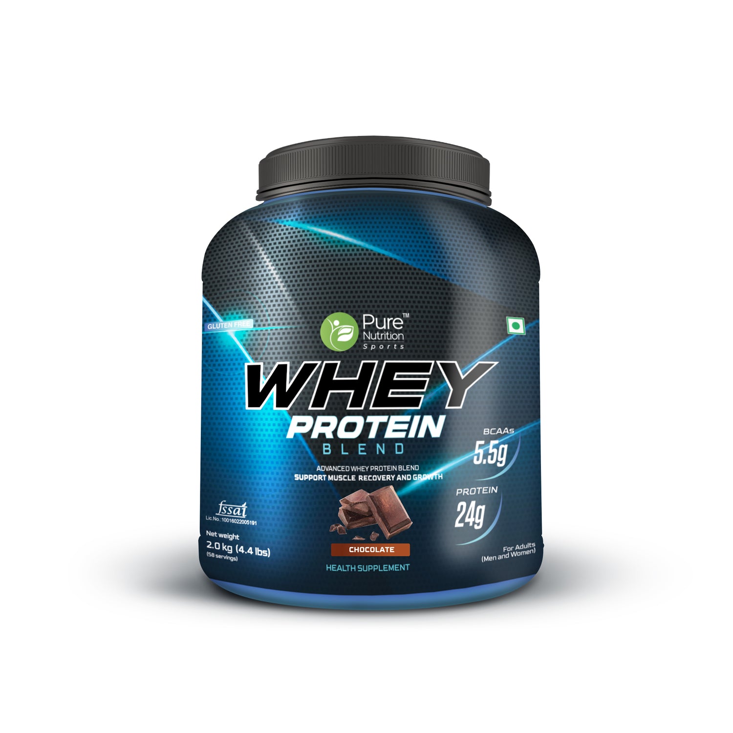 Whey Protein Blend - 2kg | 5.5g BCAA, Chocolate Flavour | Supports Muscle Growth and Recovery