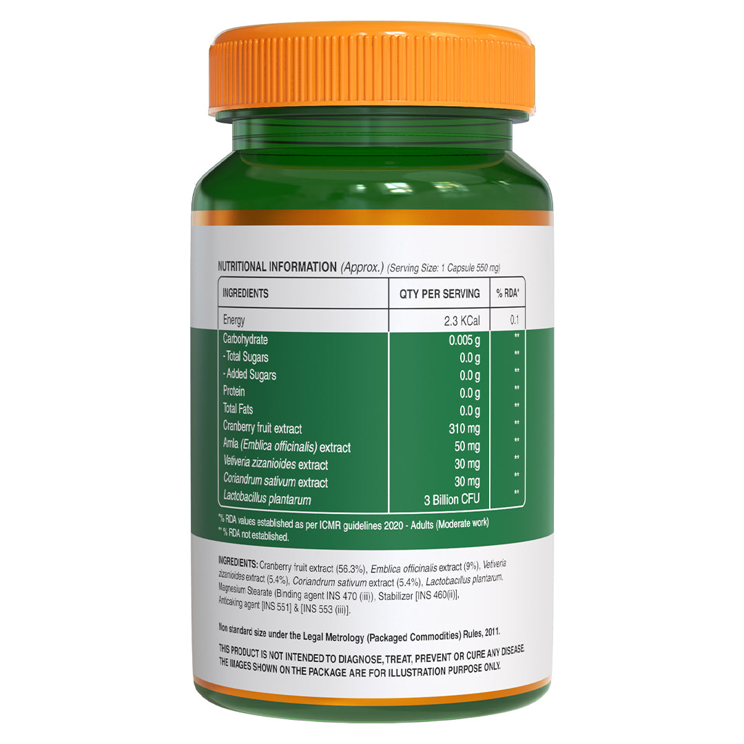 Cranberry & Amla Extract with Herbs & Probiotics | Supports UTI Prevention & Promotes Antioxidants - 60 Caps