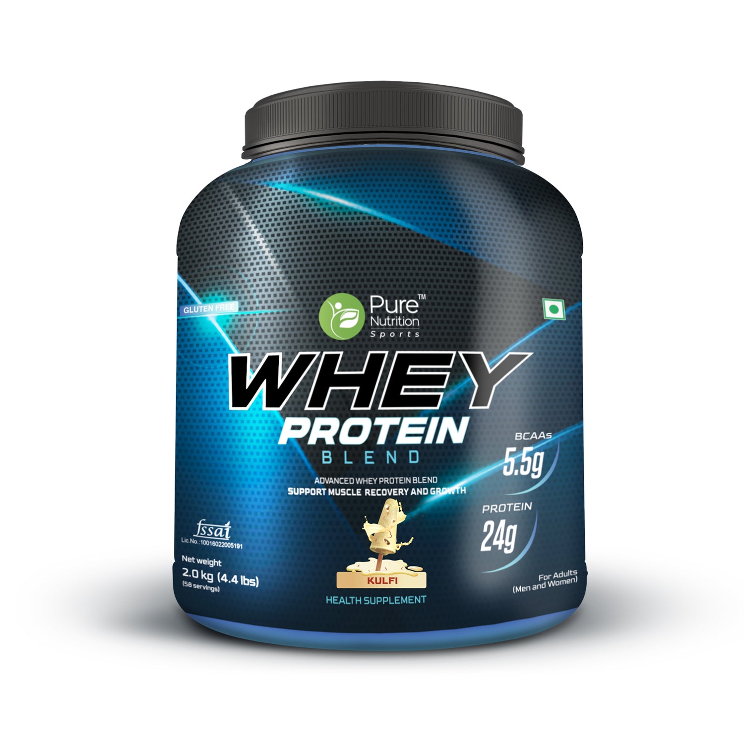 Whey Protein Blend - 2kg | 5.5g BCAA, Kulfi Flavour | Supports Muscle Growth and Recovery