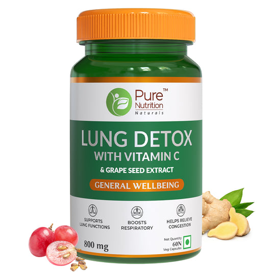 Lung Detox with Vitamin C & Grape Seed Extract | Healthy Lungs & Respiratory Wellness - 60 Veg Capsules