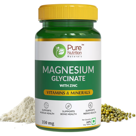 Magnesium Glycinate with Zinc | Supports Muscle Health, Bone & Nerve Health - 60 Tabs
