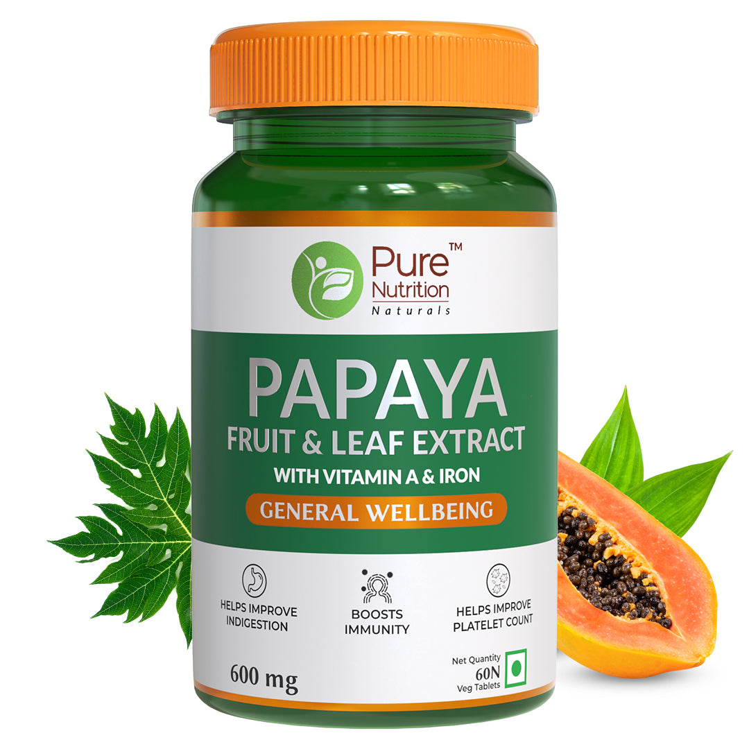 Papaya Leaf and Fruit Extract Supplement with Vitamin C and Iron - 60 Vegetarian Capsules | Supports Platelet Count, Immunity, Dengue Relief, and Digestive Health