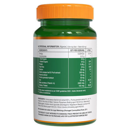 Papaya Fruit and Leaf Extract with Vitamin A & Iron - 60 Veg Tablets