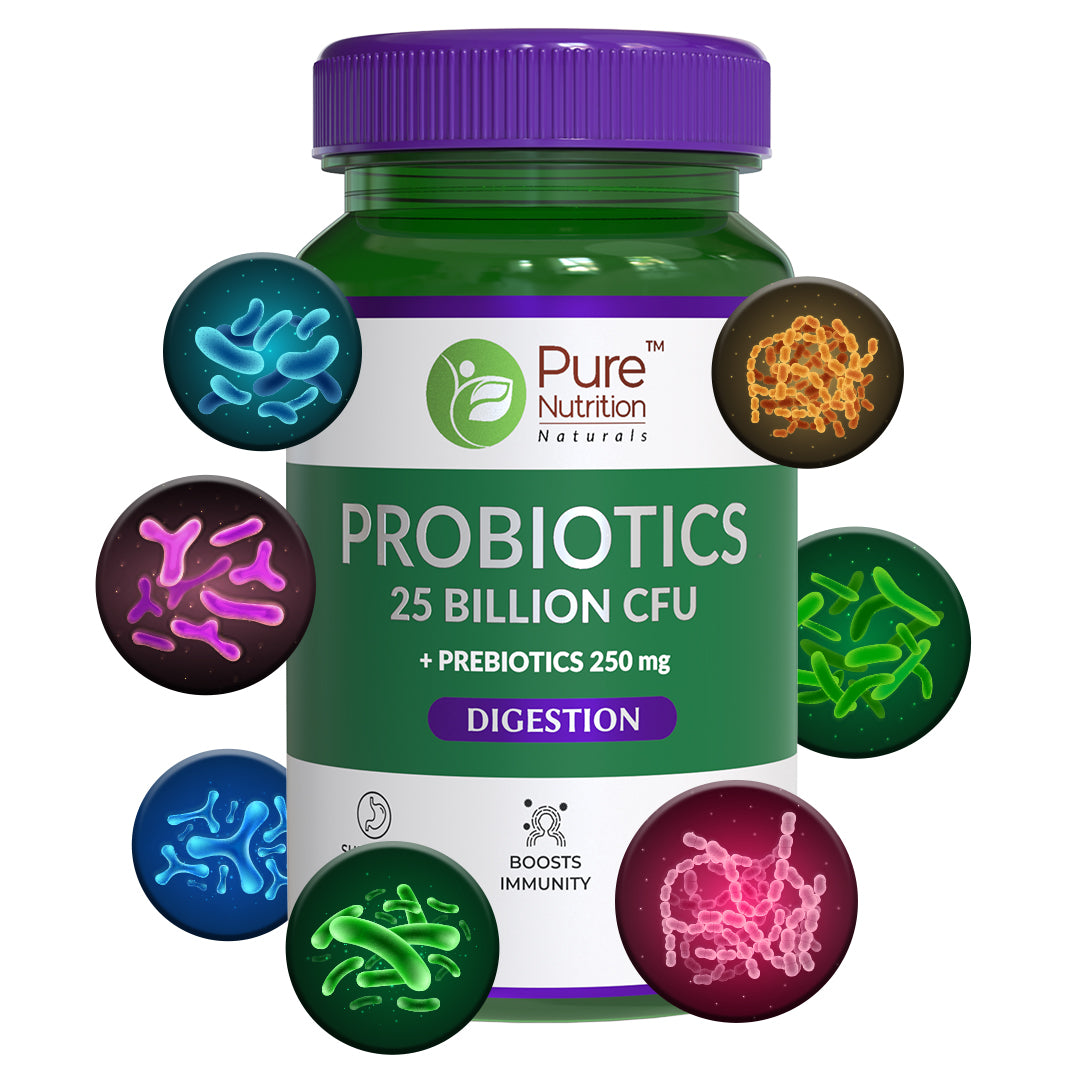 Probiotics 25 Billion CFU + 250mg Prebiotic, 60 Veg Capsules | Improves Gut Health, Aids Digestion, Boosts Immunity & Eases Bloating