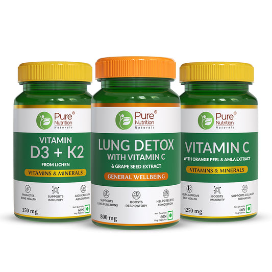 Vitamin C + Vitamin D3+K2 + Lung Detox | 60 Tabs x 3