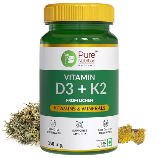 Vitamin D3 + K2 from Lichen | Joints & Bone Health, Immunity Support, Calcium Absorption - 60 Veg Tabs
