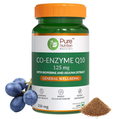 Co-Enzyme Q10 with Bioperine and Arjuna Extract - 60 Vegetarian Capsules | Supports Cellular Energy and Provides Antioxidant Support