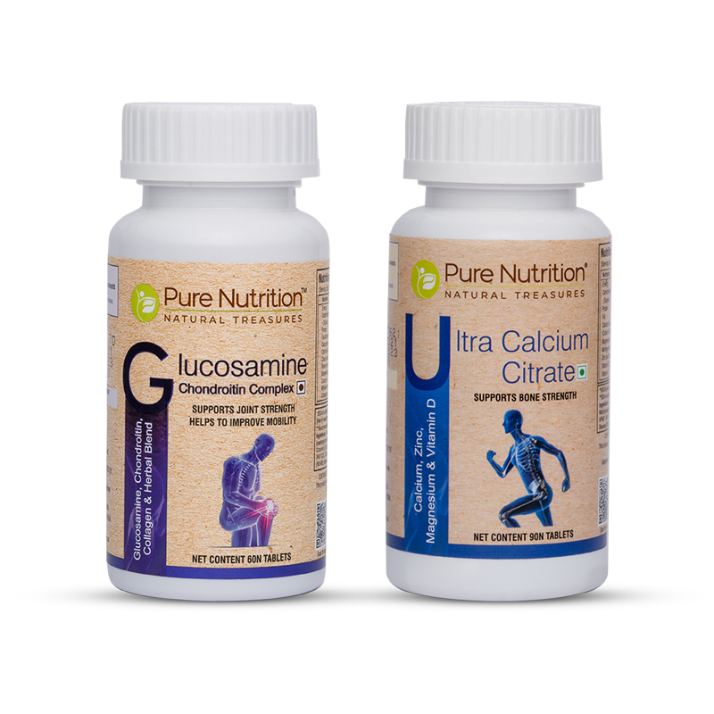 Pure Nutrition Glucosamine Chondroitin Complex & Ultra Calcium Citrate For Joints Pain